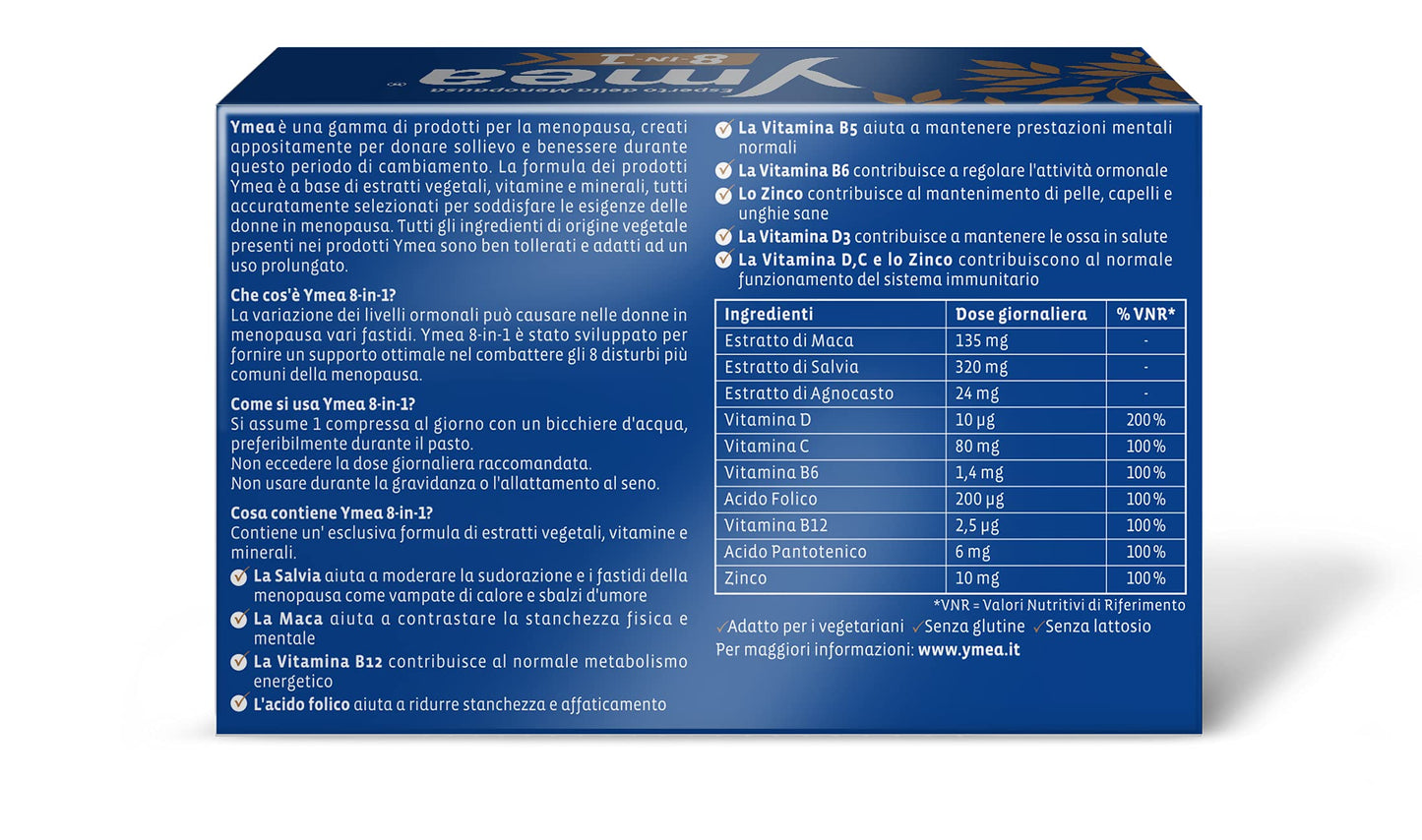 Ymea 8 in 1 Expert Menopause Dietary Supplement, Ideal Against the 8 Most Common Menopausal Disorders, Supports Metabolism and Bone Health, 30 Tablets