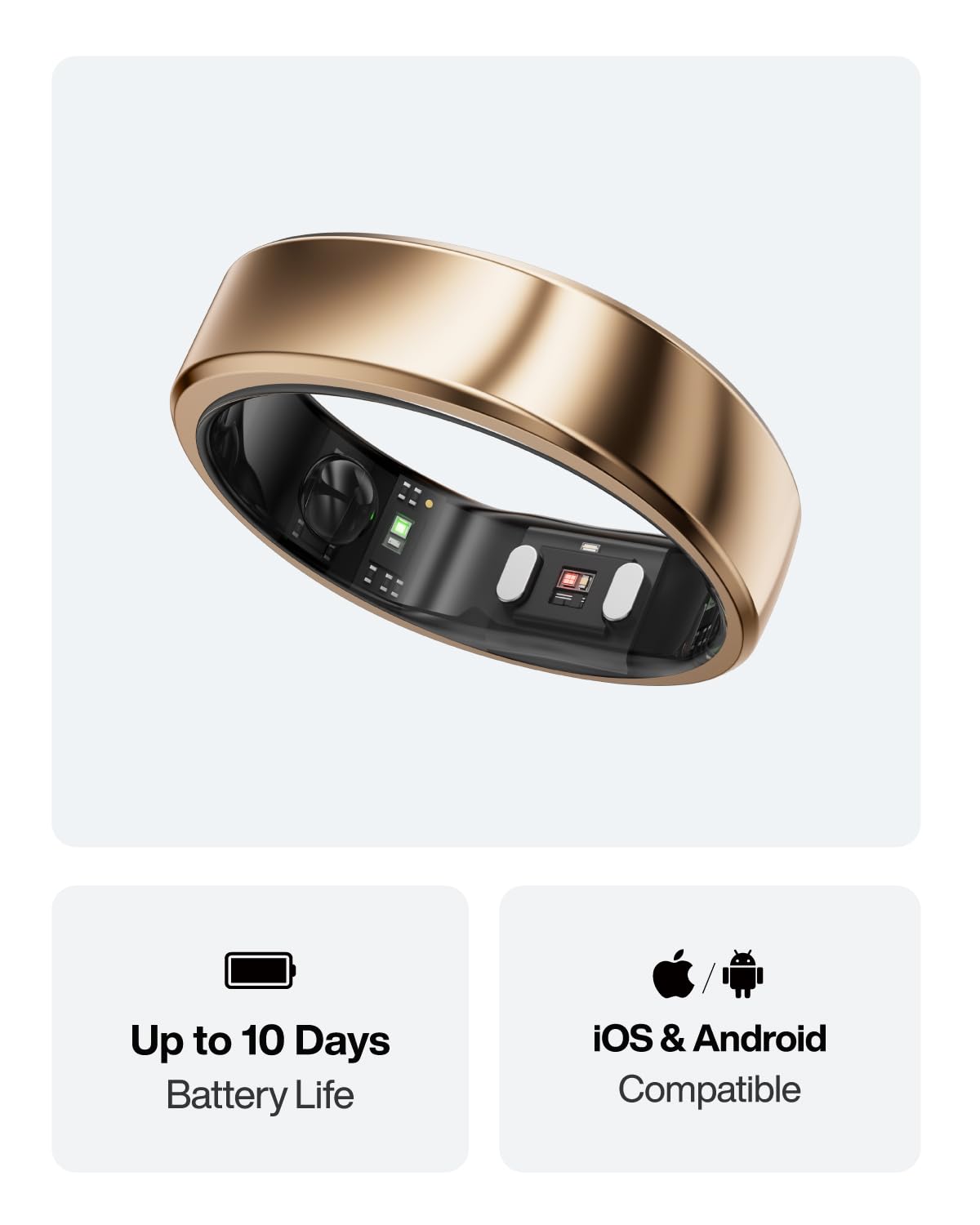 RingConn Gen 2 Air Smart Ring, Anello Intelligente AI Ultra Sottile, 10 Giorni di Batteria, Tracker Fitness/Stress/Frequenza Cardiaca per Donne e Uomini, iOS/Android Compatibile (Dune Oro, 10)