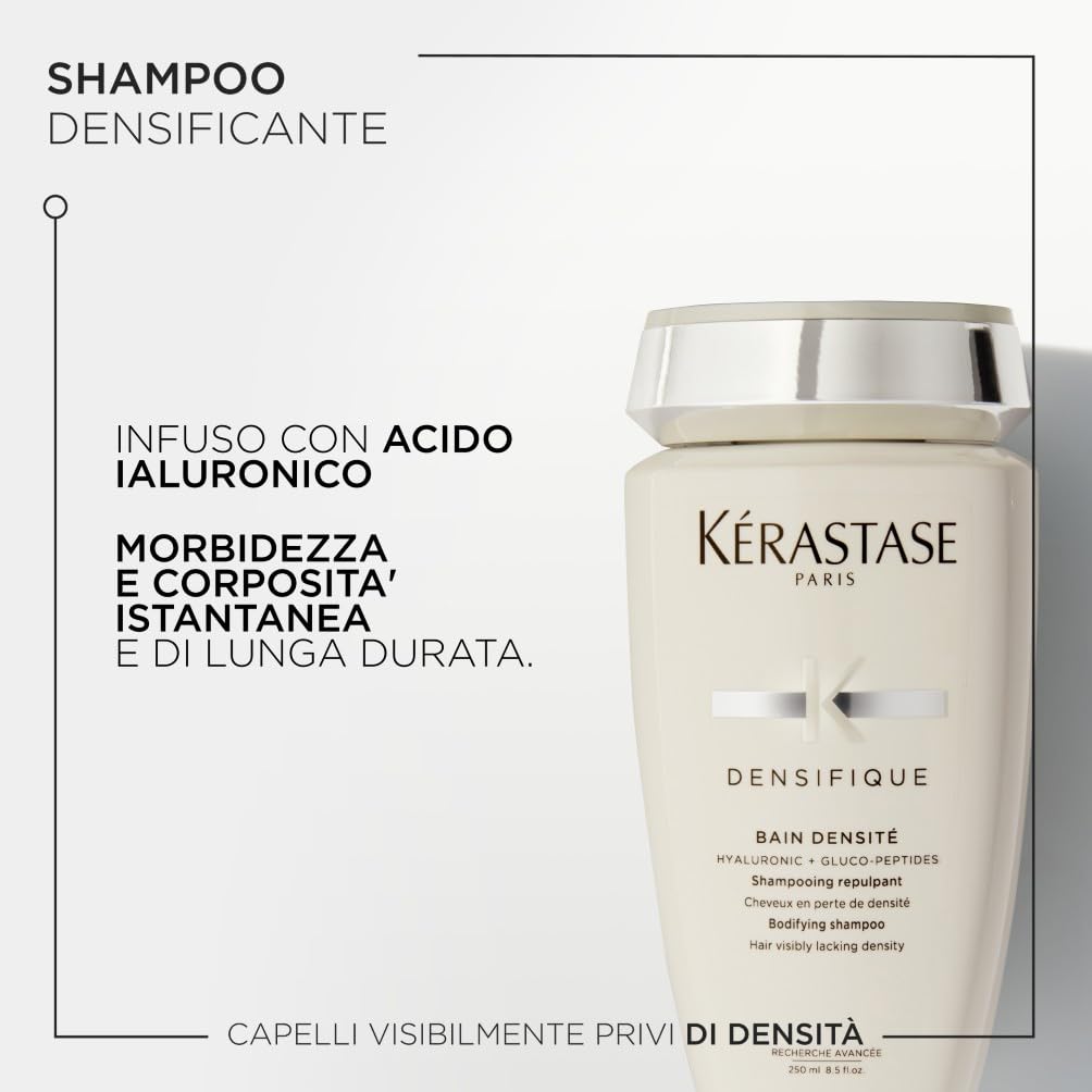 Kérastase, Densifique, Shampoo Professionale Fortificante per Capelli Privi di Densità, Capelli Corposi e Forti, Con Acido Ialuronico, Gluco Peptide e Ceramidi, Bain Densité