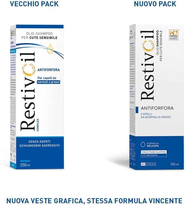 RestivOil Complex Olio Shampoo Delicato Antiforfora per Capelli da Normali a Grassi con Azione Antiseborroica e Anti Prurito, Shampoo Senza Schiuma, 250 ml