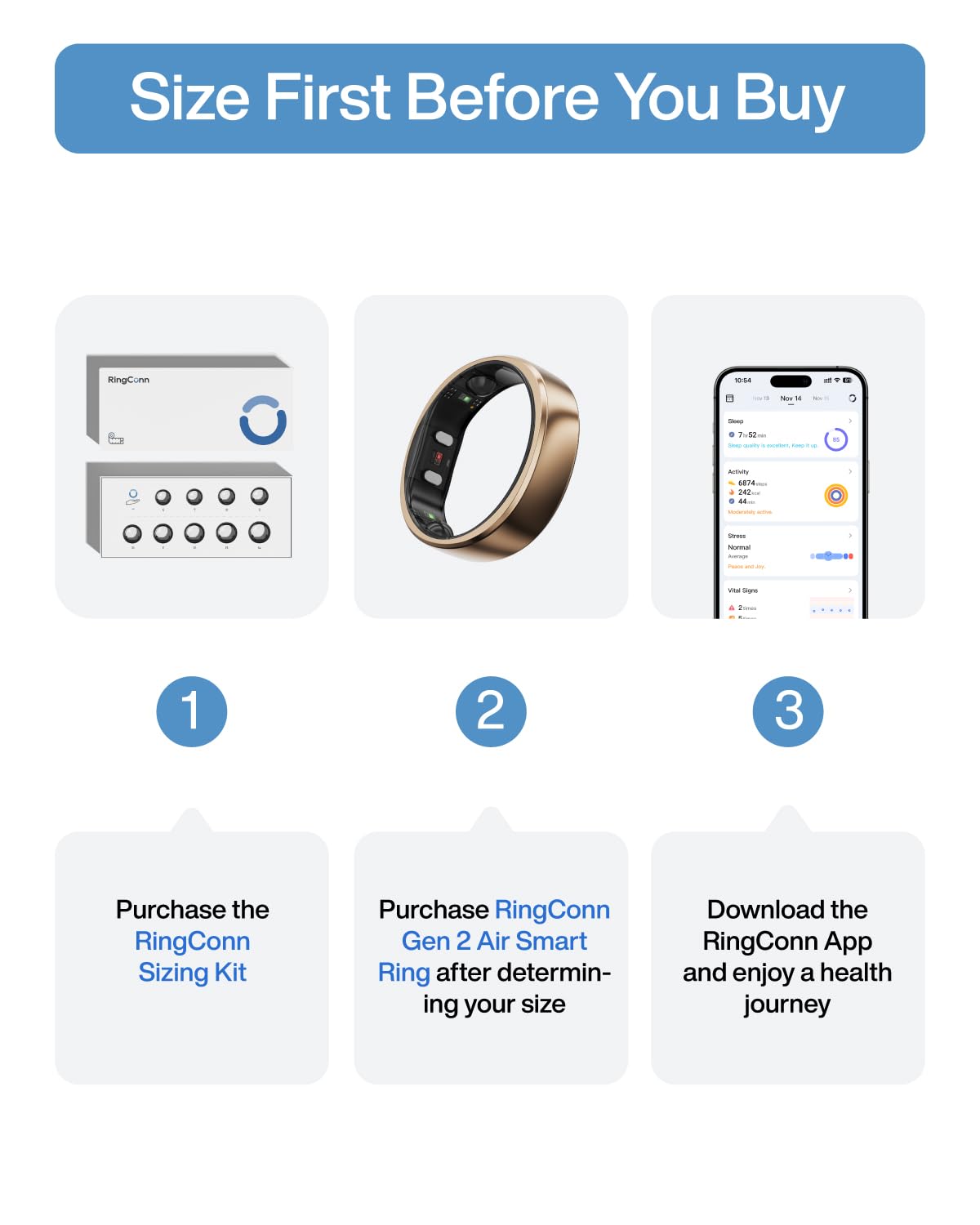 RingConn Gen 2 Air Smart Ring, Anello Intelligente AI Ultra Sottile, 10 Giorni di Batteria, Tracker Fitness/Stress/Frequenza Cardiaca per Donne e Uomini, iOS/Android Compatibile (Dune Oro, 10)