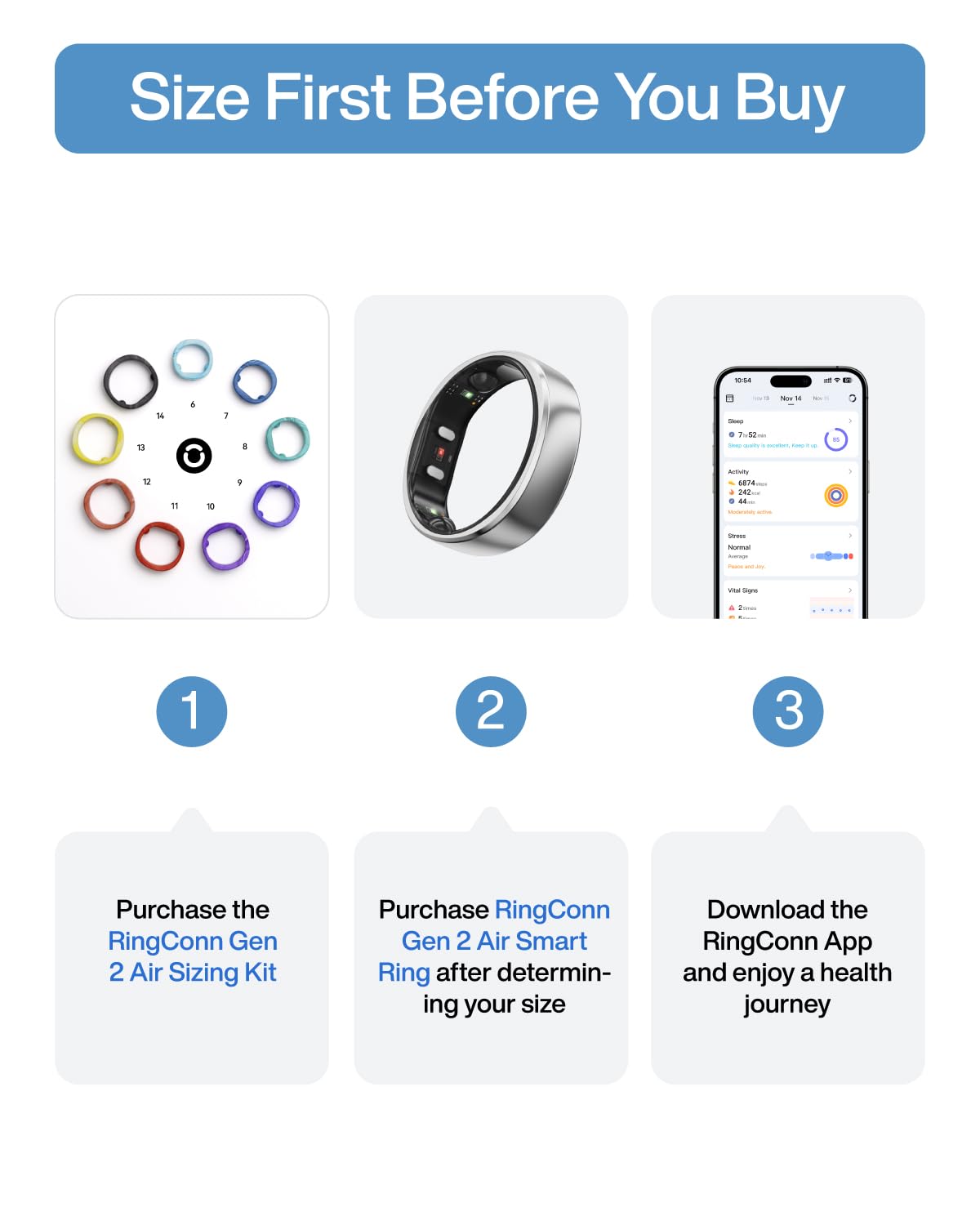 RingConn Gen 2 Air Smart Ring, Anello Intelligente AI Ultra Sottile, 10 Giorni di Batteria, Tracker Fitness/Stress/Frequenza Cardiaca per Donne e Uomini, iOS/Android Compatibile (Dune Oro, 10)