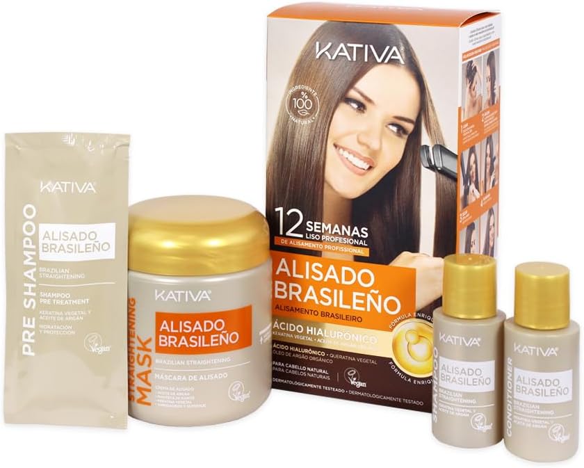 Kativa Confezione 2 liscianti brasiliani – Nuova formula con acido ialuronico – Trattamento lisciante professionale a casa – Fino a 12 settimane di durata – Raddrizzamento Keratina – Formula vegana –