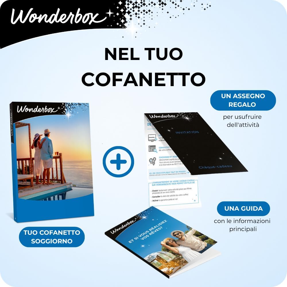WONDERBOX - Cofanetto Regalo - Week End io e Te - 1250 Soggiorni per 2 Persone - 1 Notte o 1 Notte + Colazione - Hotel a 4 o 3 stelle - Tenute, Agriturismi