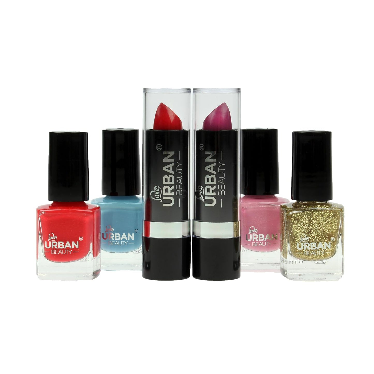 LOVE URBAN BEAUTY Vegano Beauty Case Rosa Caldo - Kit Trucco 82 pezzi per Ragazze e Donne con Ombretti, Fard, Rossetti e Prodotti per le Unghie - Divertente Valigetta da Trucco da Viaggio