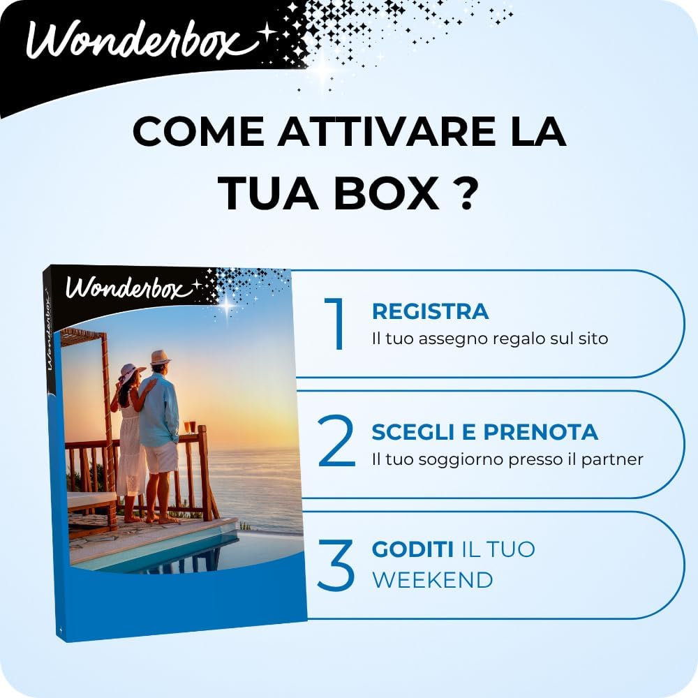 WONDERBOX - Cofanetto Regalo - Week End io e Te - 1250 Soggiorni per 2 Persone - 1 Notte o 1 Notte + Colazione - Hotel a 4 o 3 stelle - Tenute, Agriturismi