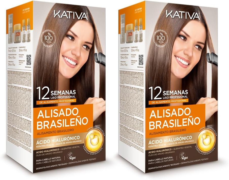 Kativa Confezione 2 liscianti brasiliani – Nuova formula con acido ialuronico – Trattamento lisciante professionale a casa – Fino a 12 settimane di durata – Raddrizzamento Keratina – Formula vegana –