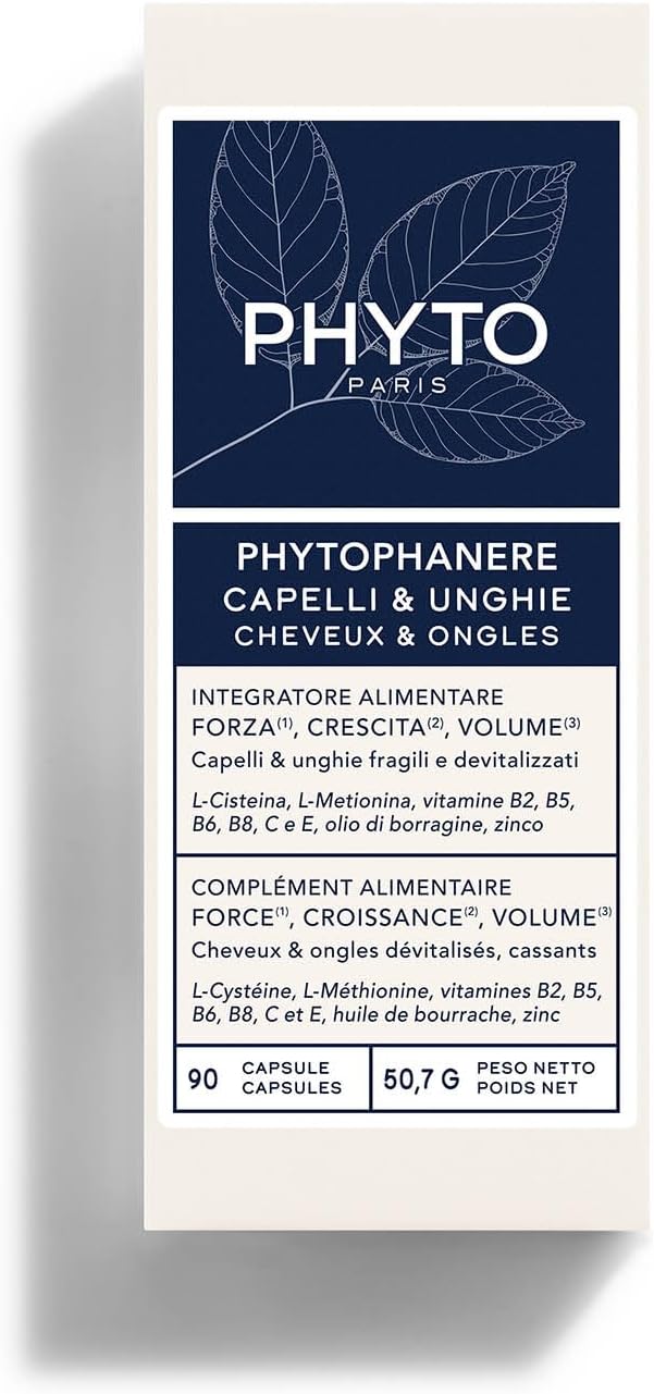 Phyto Phytophanere Integratore Alimentare Naturale Fortificante, Per Capelli e Unghie, Crescita e Volume, Senza Siliconi, Confezione doppia da 90 capsule (Totale 180 capsule)