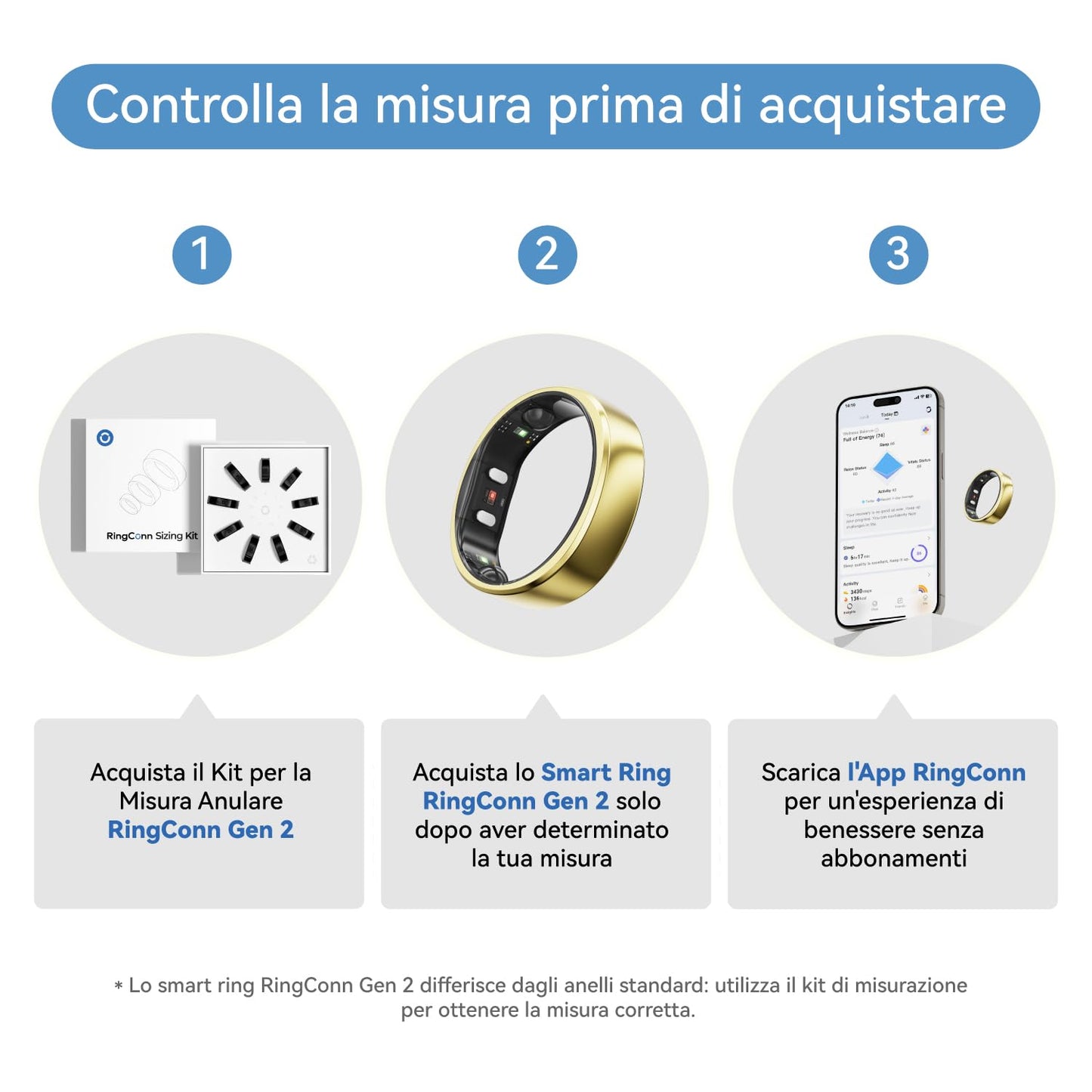 RingConn Gen 2 Smart Ring, Primo Al Mondo con Monitoraggio OSA, Nessun Abbonamento All'App, 12 Giorni di Batteria, Tracker di Stress/Frequenza Cardiaca/Salute Femminile, Compatibile Con Android e iOS