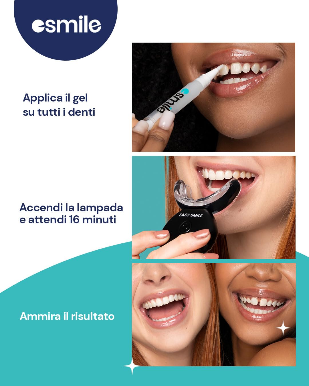 ESMILE - Kit Sbiancante Denti Professionale con Lampada LED - Elimina le Macchie in 16 Minuti - Sicuro per lo Smalto Dentale