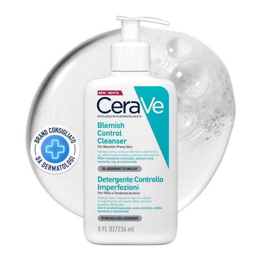 CeraVe Detergente Controllo Imperfezioni, Per Pelle Grassa con Tendenza Acneica, Azione Purificante, Imperfezioni Ridotte, Con Acido Salicilico e Argilla Purificante, 236 ml