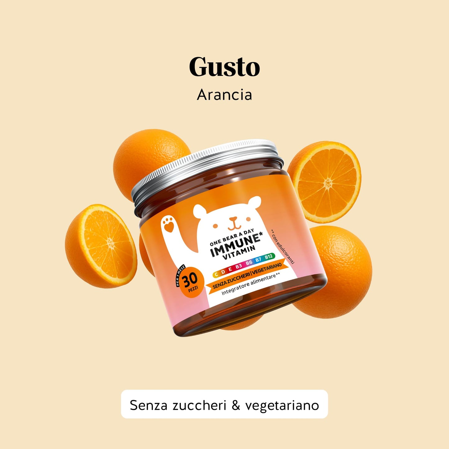 One Bear A Day Vitamin Immun - With Vitamin D, E, C, Vitamin B6, B12, Niacin, Biotin, Propolis Extract - 30 Pieces (1 Month) - Vegetarian, Sugar Free - Bears with Benefits