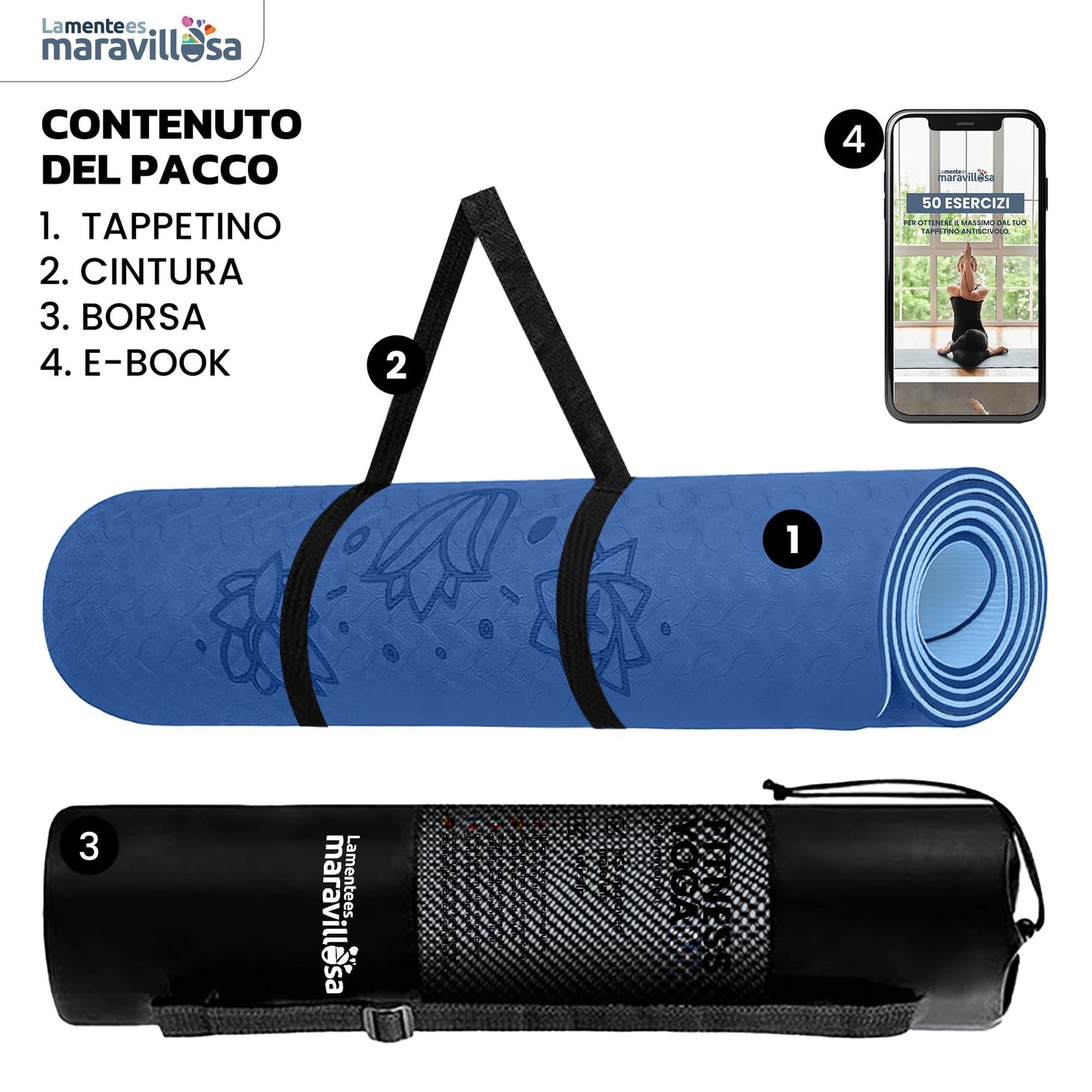 Tappetino da Yoga, Pilates, Fitness o Altri Sport con E-Book - LA MENTE ES MARAVILLOSA