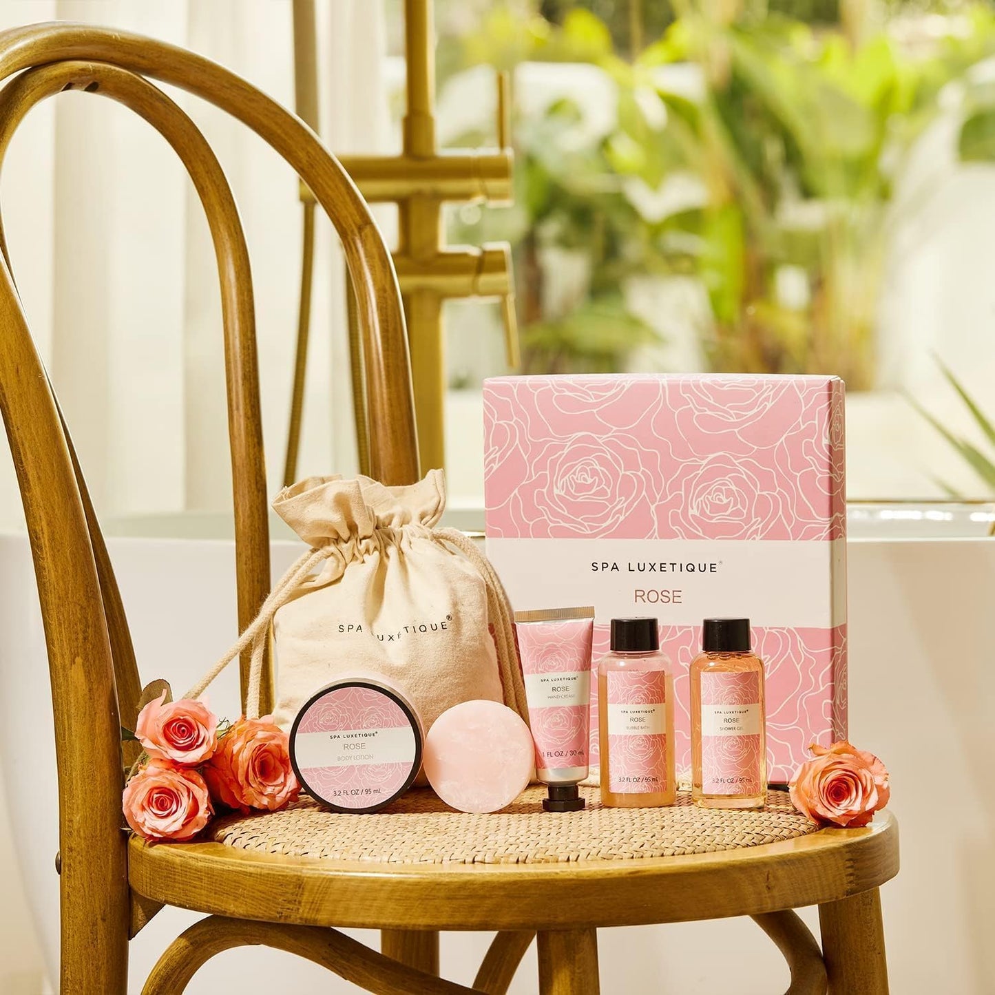 SPA LUXETIQUE Set da Bagno Regalo Donne – Set per la Cura Della Vaniglia con 6 Pezzi in Gel Doccia di Dimensioni da Viaggio, Crema per le Mani, Borsa di Lino con Coulisse, Regalo Festa della Mamma