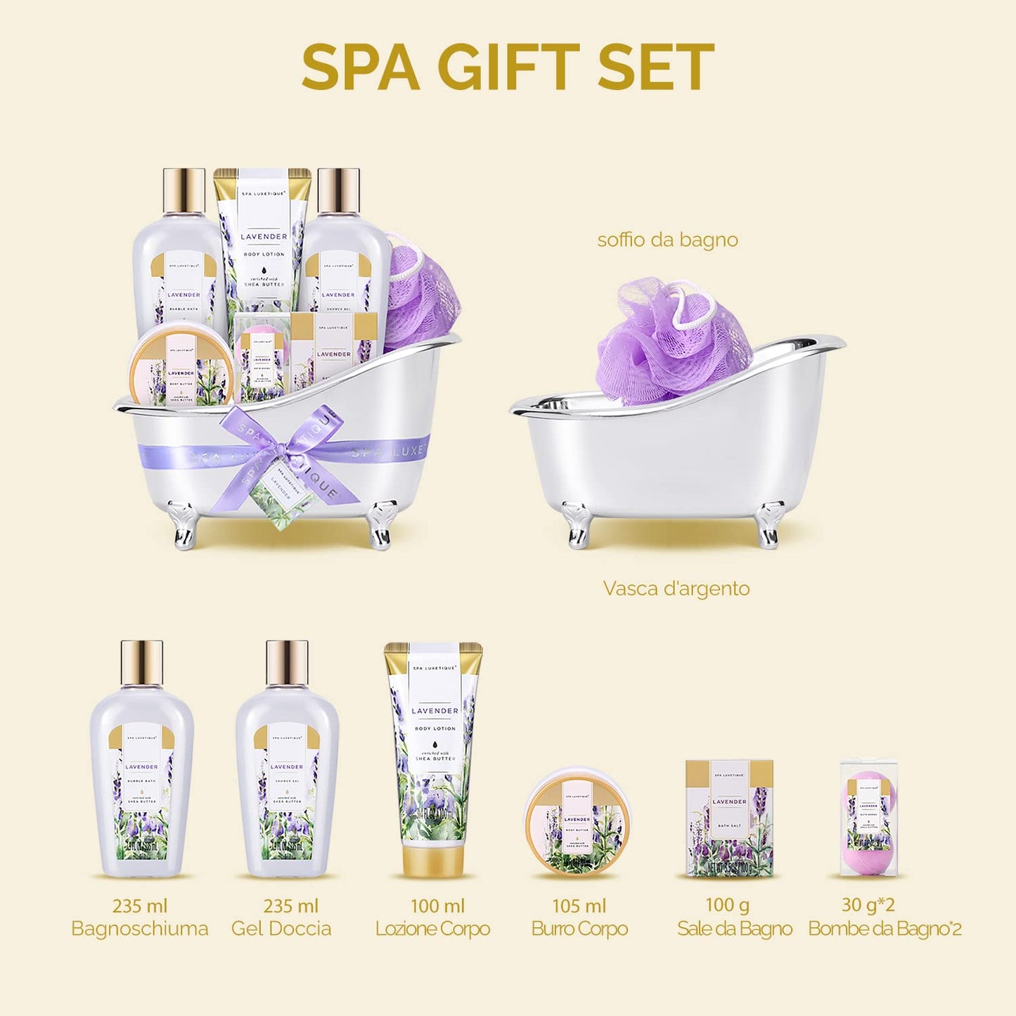 SPA LUXETIQUE 8 pezzi, Set di bellezza regalo da donna per il bagno, per compleanno, profumo di vaniglia, con decorazione per vasca , per il benessere