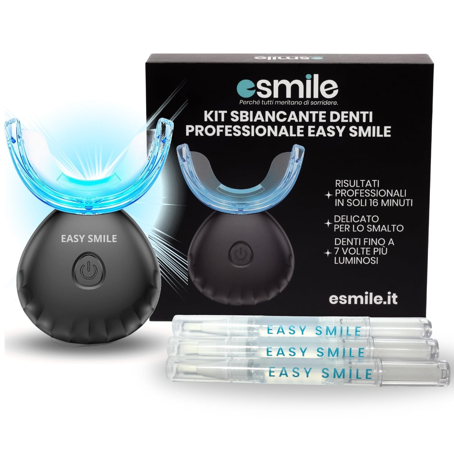 ESMILE - Kit Sbiancante Denti Professionale con Lampada LED - Elimina le Macchie in 16 Minuti - Sicuro per lo Smalto Dentale