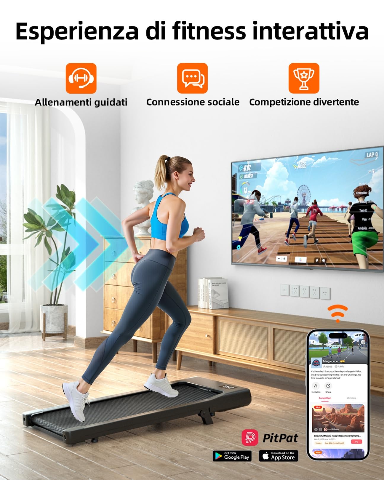 Copant Raceable Treadmill with Tilt, Electric Walking Pad Multi-Runner Courses, Max 136 kg 159 kg, Treadmill Under Desk with APP Control, Suitable for High-Tech Equipment