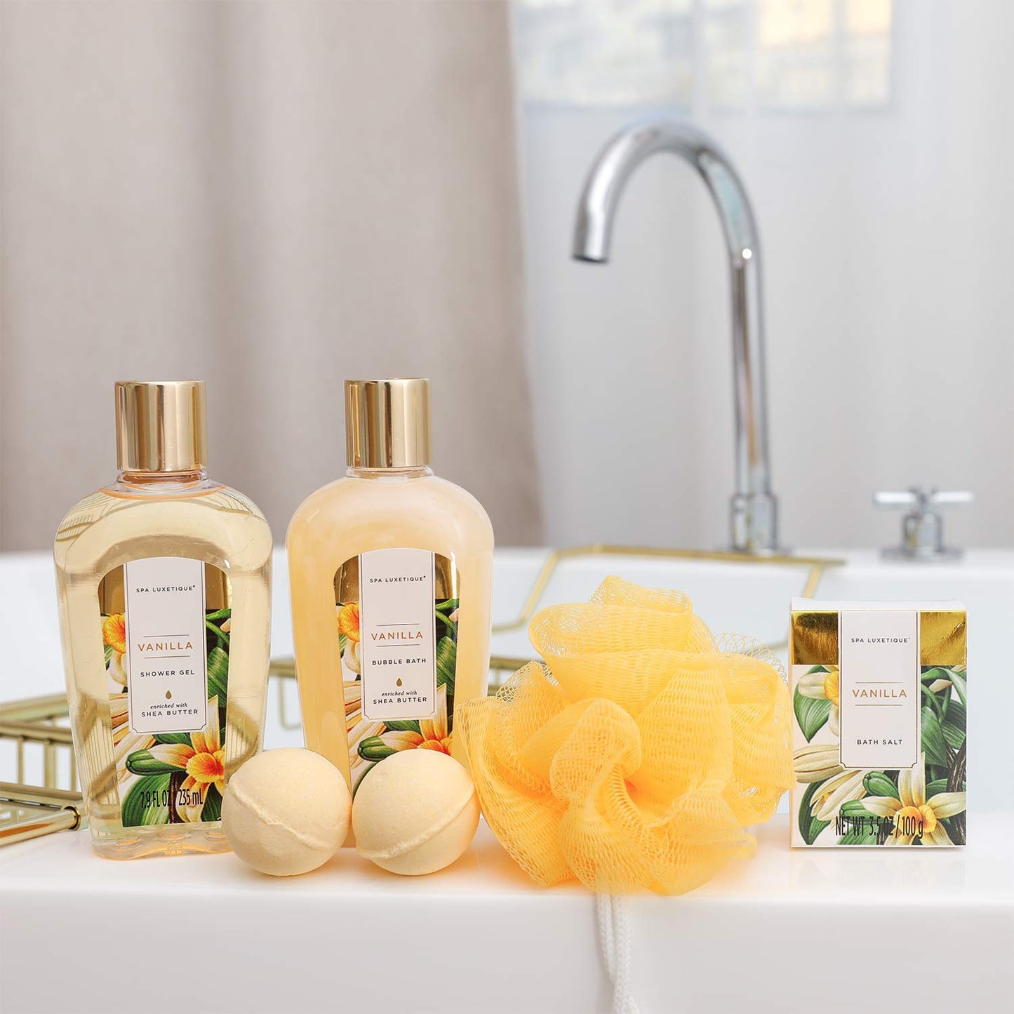 SPA LUXETIQUE 8 pezzi, Set di bellezza regalo da donna per il bagno, per compleanno, profumo di vaniglia, con decorazione per vasca , per il benessere