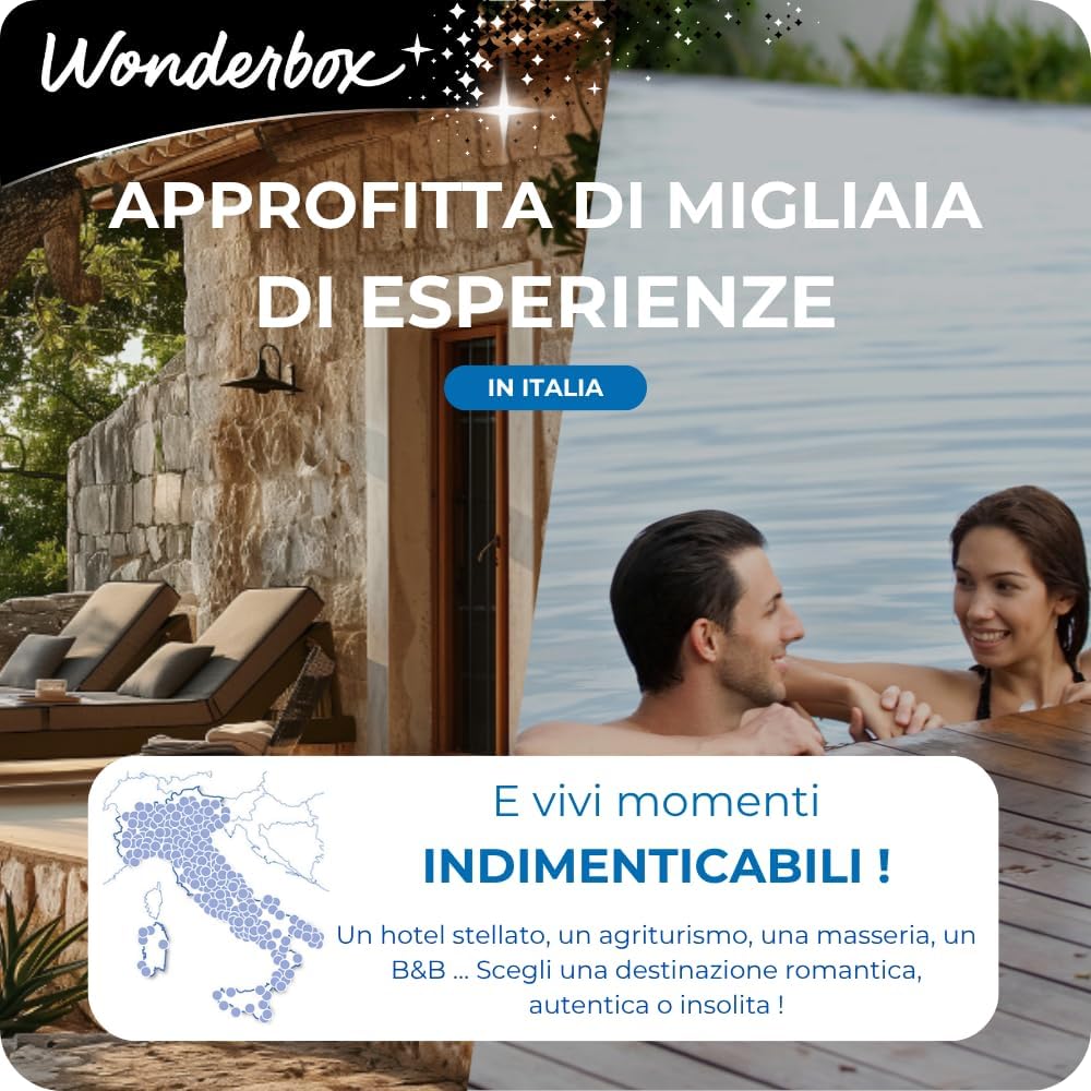 WONDERBOX - Cofanetto Regalo - Week End io e Te - 1250 Soggiorni per 2 Persone - 1 Notte o 1 Notte + Colazione - Hotel a 4 o 3 stelle - Tenute, Agriturismi