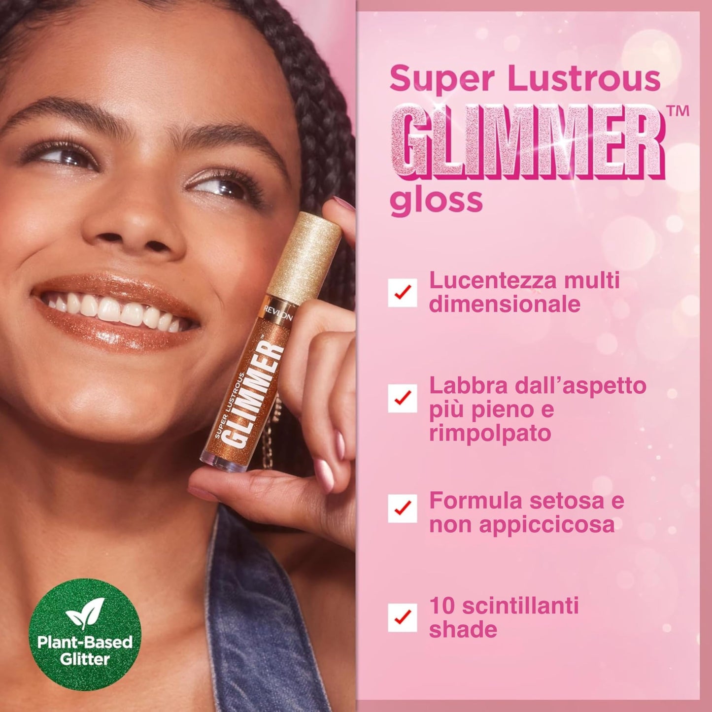 Revlon Super Lustrous Glimmer Gloss, Glitterato Idratante e Rimpolpante, Finish Ultra Lucido e Brillante, Formula a Base di Piante, 003 Lavender Lust, 3.8ml