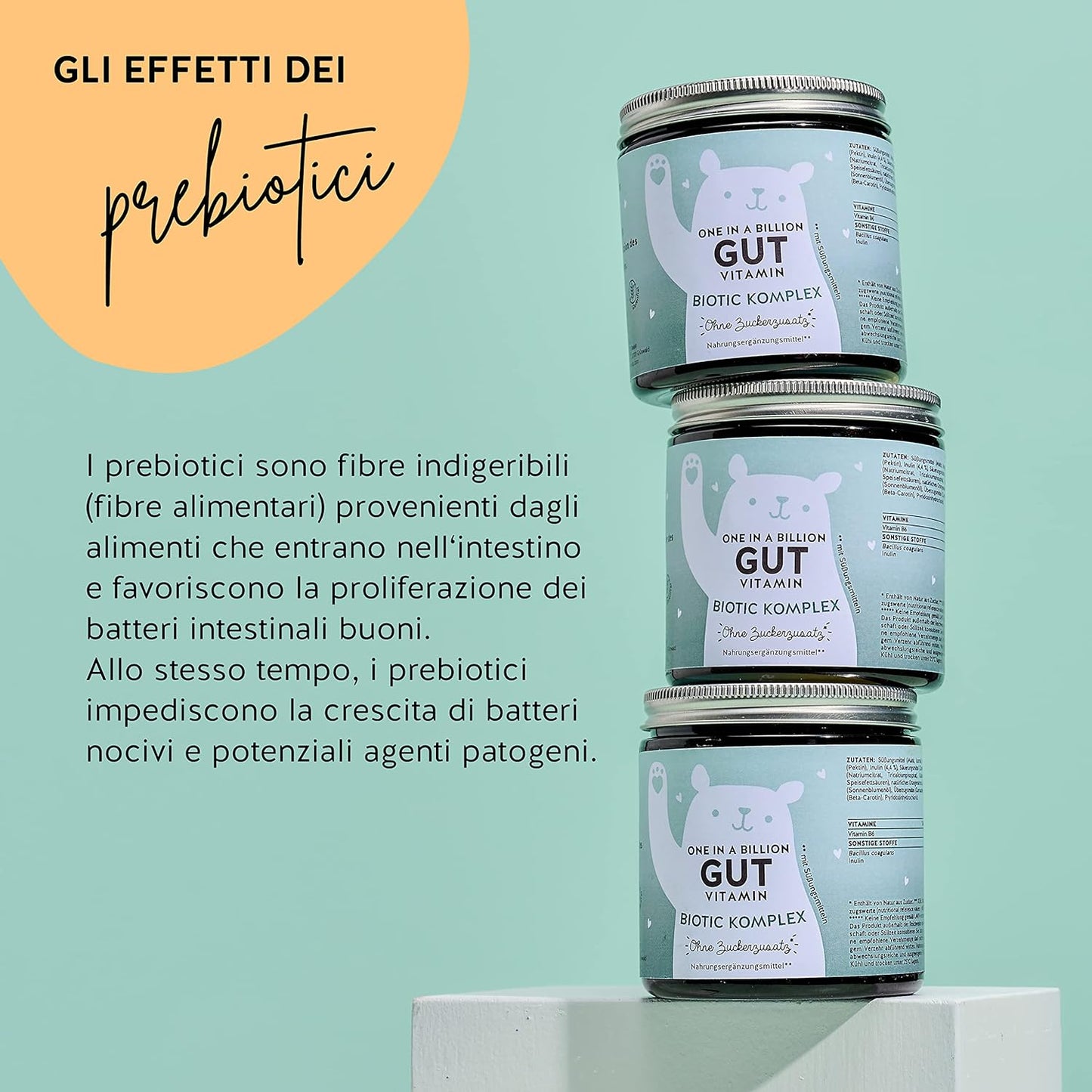 Caramelle Gommose Probiotici - Fermenti Lattici 2 Miliardi di UFC - Vegane e Senza Lattosio - Gonfiore Addominale - Con Prebiotici e Vitamina b6-1 Mese - Aroma di Arancia - Bears with Benefits