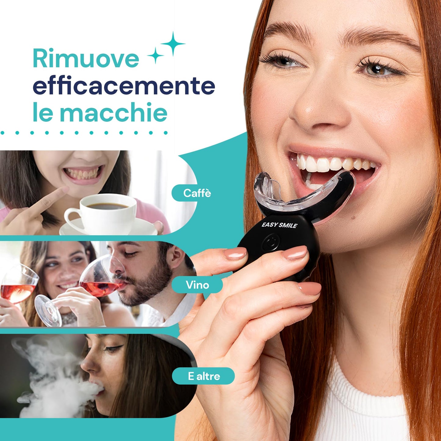 ESMILE - Kit Sbiancante Denti Professionale con Lampada LED - Elimina le Macchie in 16 Minuti - Sicuro per lo Smalto Dentale