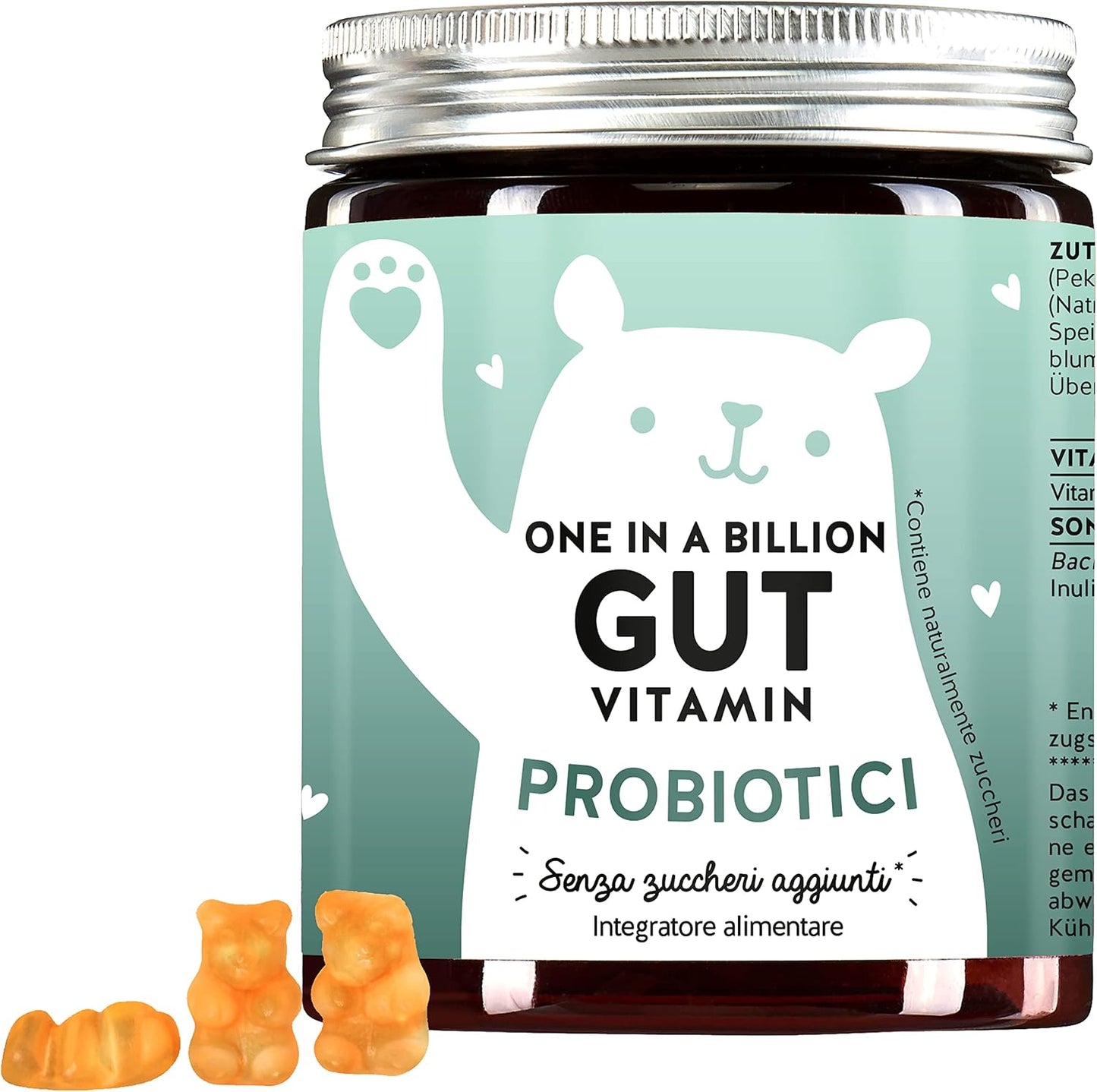 Caramelle Gommose Probiotici - Fermenti Lattici 2 Miliardi di UFC - Vegane e Senza Lattosio - Gonfiore Addominale - Con Prebiotici e Vitamina b6-1 Mese - Aroma di Arancia - Bears with Benefits