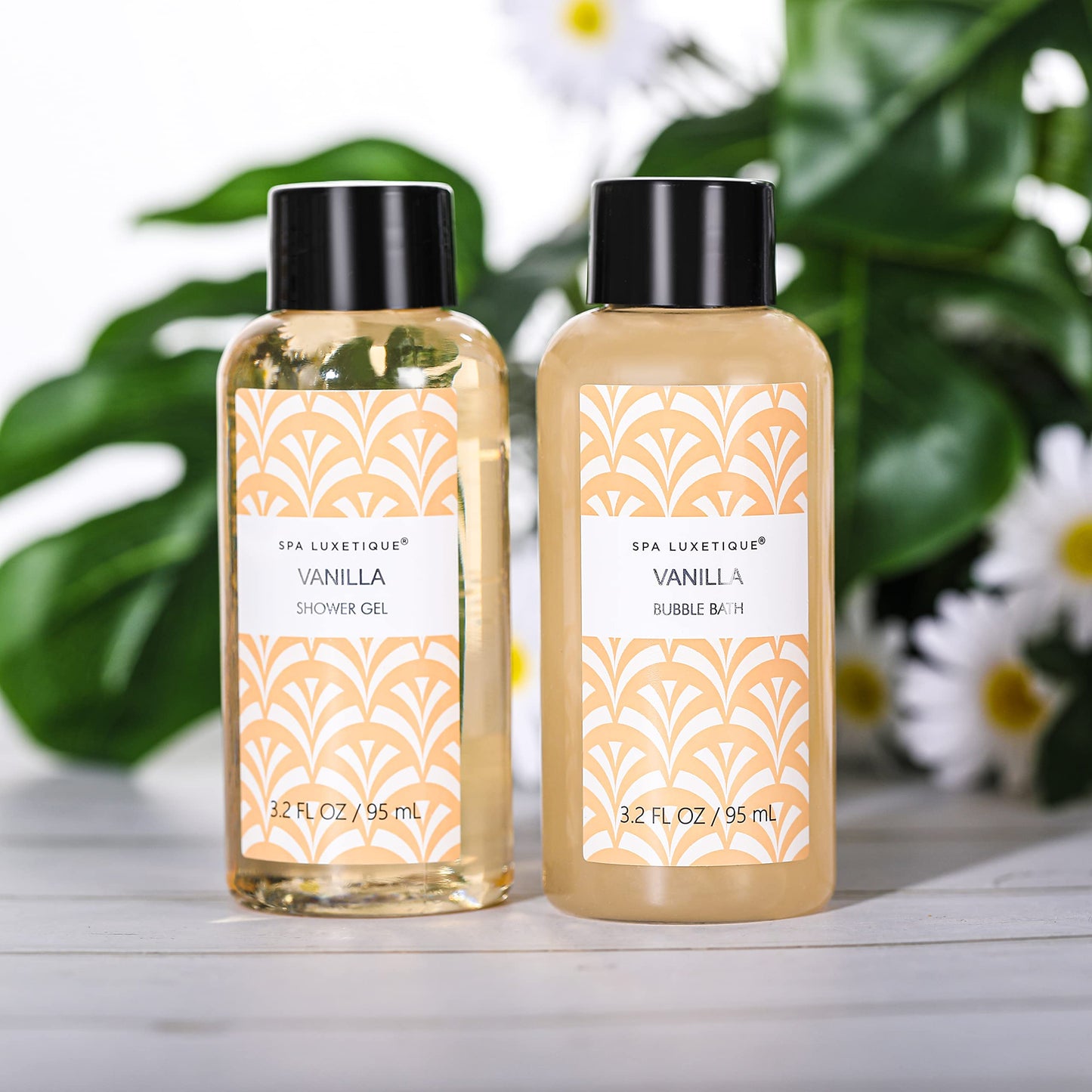 SPA LUXETIQUE Set da Bagno Regalo Donne – Set per la Cura Della Vaniglia con 6 Pezzi in Gel Doccia di Dimensioni da Viaggio, Crema per le Mani, Borsa di Lino con Coulisse, Regalo Festa della Mamma