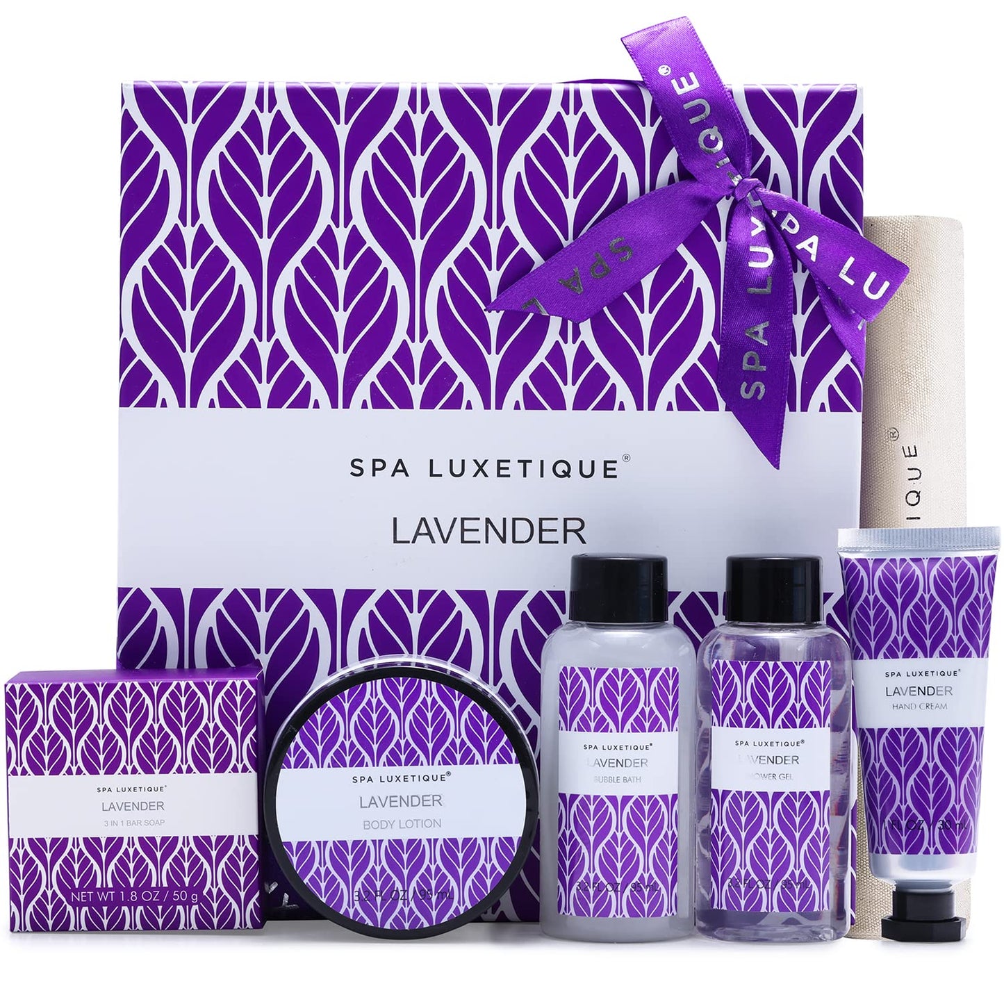 SPA LUXETIQUE Set da Bagno Regalo Donne – Set per la Cura Della Vaniglia con 6 Pezzi in Gel Doccia di Dimensioni da Viaggio, Crema per le Mani, Borsa di Lino con Coulisse, Regalo Festa della Mamma