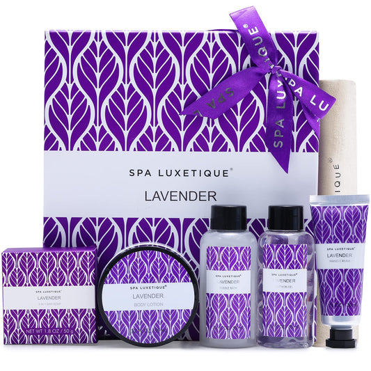 SPA LUXETIQUE Set da Bagno Regalo Donne – Set per la Cura Della Vaniglia con 6 Pezzi in Gel Doccia di Dimensioni da Viaggio, Crema per le Mani, Borsa di Lino con Coulisse, Regalo Festa della Mamma