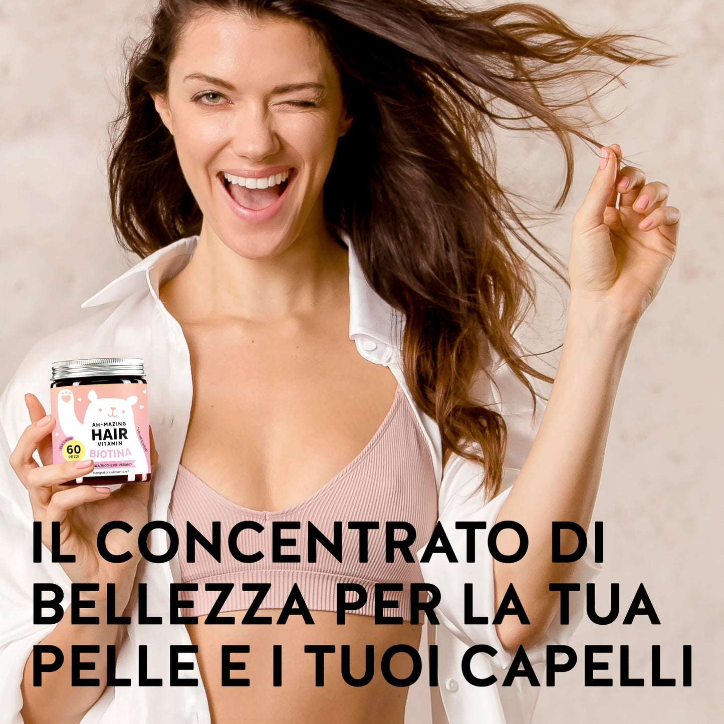 Caramelle Gommose Biotina Ah-mazing Hair – Vitamine per Capelli, Pelle e Unghie – 5000 µg di Biotina (B7), Zinco, Vitamine B6, B9, C, E – 60 Pezzi (2 Mesi), Vegane, Senza Zucchero, Bears with Benefits