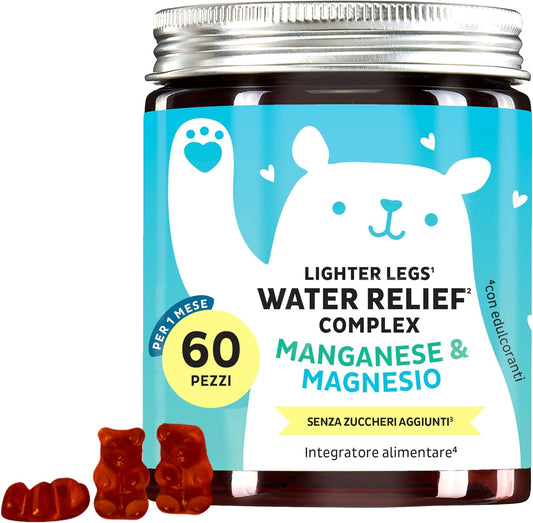 Water Relief Complex - Gummy Candies Electrolyte Balance, Light Legs - Vitamin C, Magnesium, Manganese - 60 Pieces (1 Month) - No Added Sugars, Vegan - Bears with Benefits