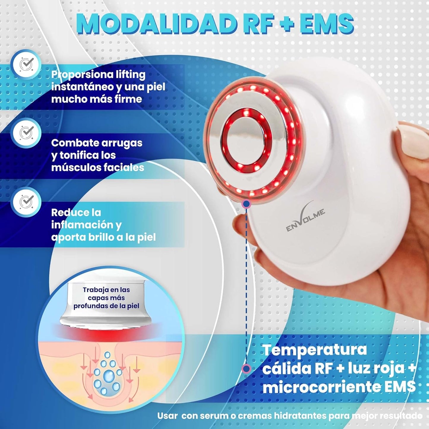 Skin Radiofrequenza Viso - Massaggiatore per Viso - Massaggiatore Viso Lifting - Collagene viso - Ultrasuoni Viso - Beauty Tool - Luce Rossa -