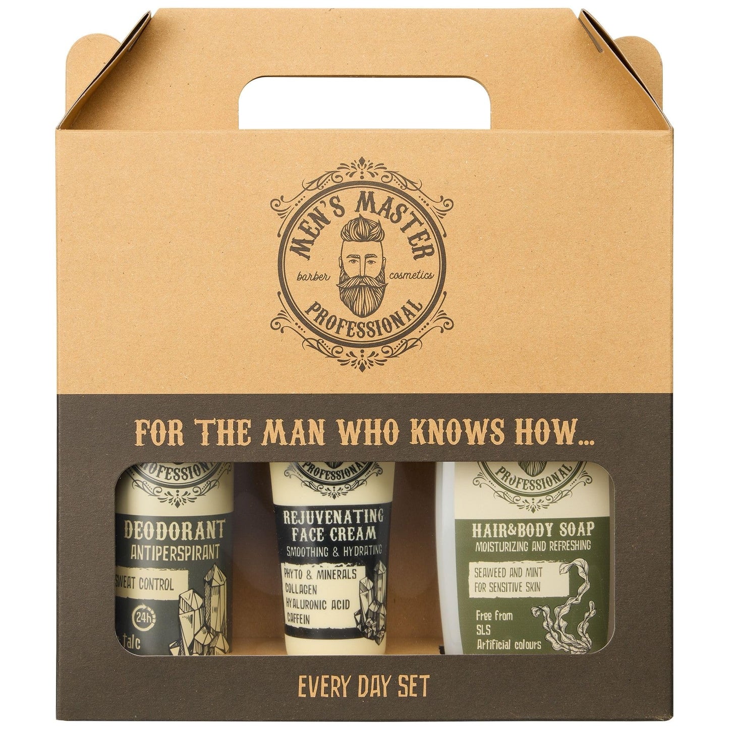 Men's Master Set Regalo Uomo 3 Unità | Every Day Set | Deodorante Antitraspirante | Crema Rigenerante Viso Antirughe | Shampoo Detox per Capelli Grassi, Antiforfora | Kit Barba Uomo | Senza Parabeni