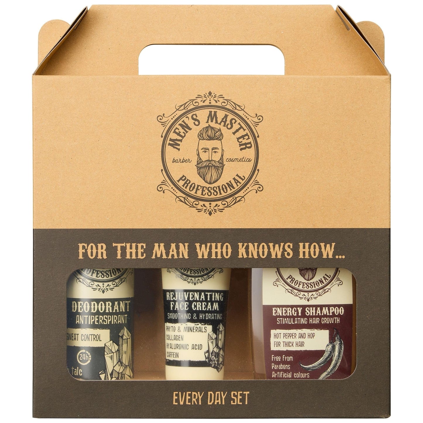 Men's Master Set Regalo Uomo 3 Unità | Every Day Set | Deodorante Antitraspirante | Crema Rigenerante Viso Antirughe | Shampoo Detox per Capelli Grassi, Antiforfora | Kit Barba Uomo | Senza Parabeni